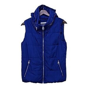 Calvin Klein Blue Puffer Vest With Hidden Hood Size S